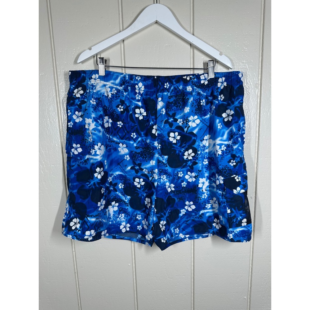 Pierre Cardin Swim Trunks Mens XL Blue Floral Tropical Cargo Pocket Shorts